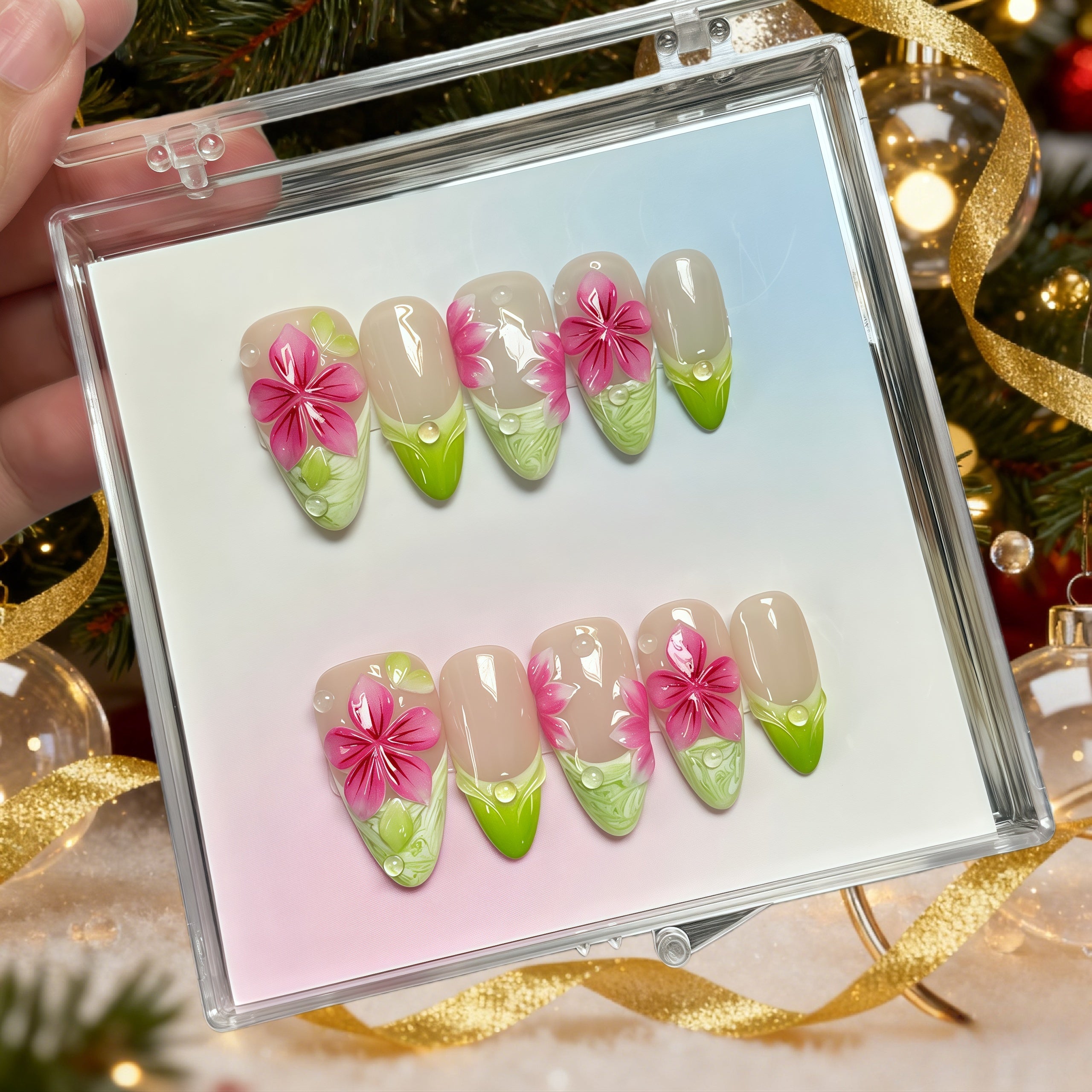 Pink Floral Green B082