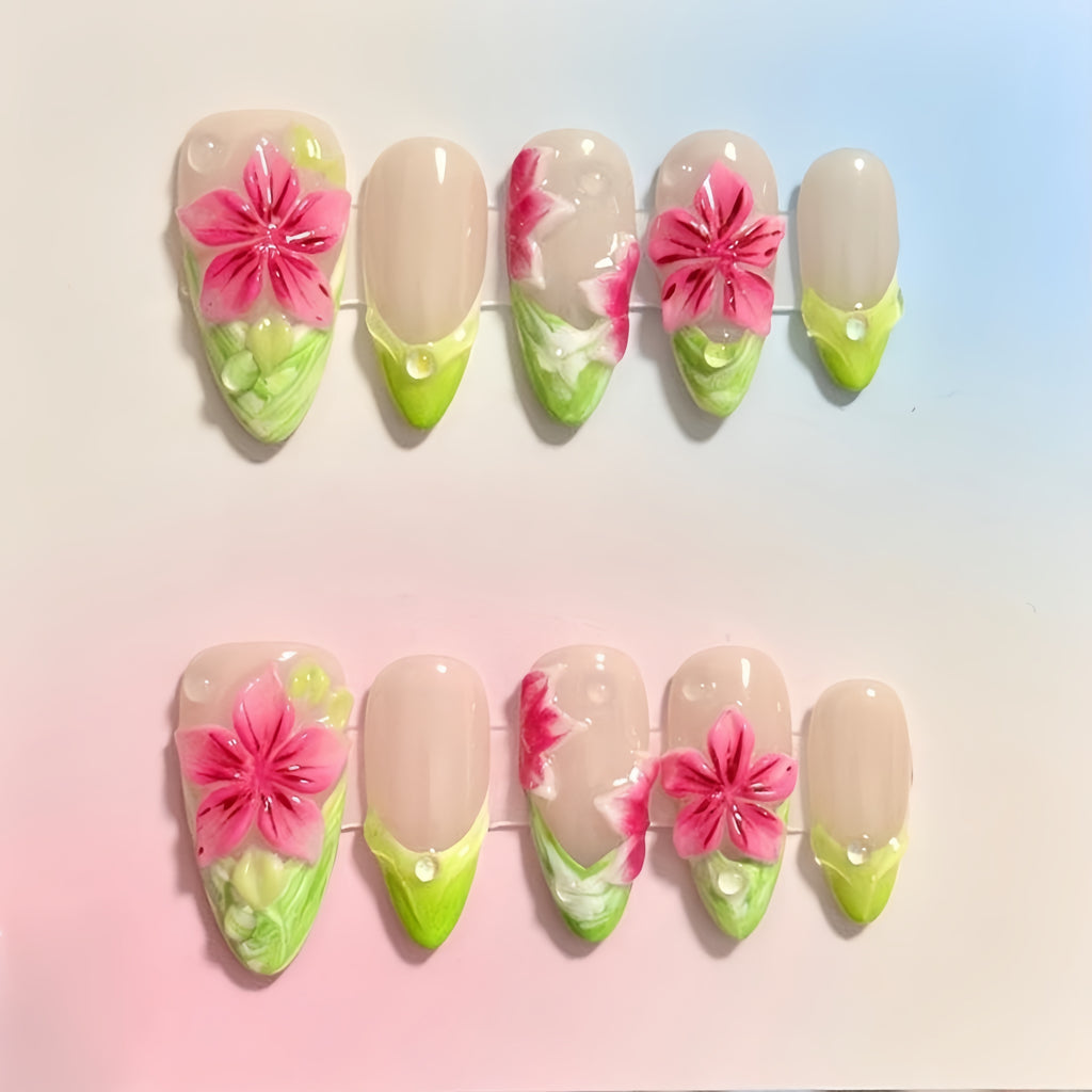 Pink Floral Green B082