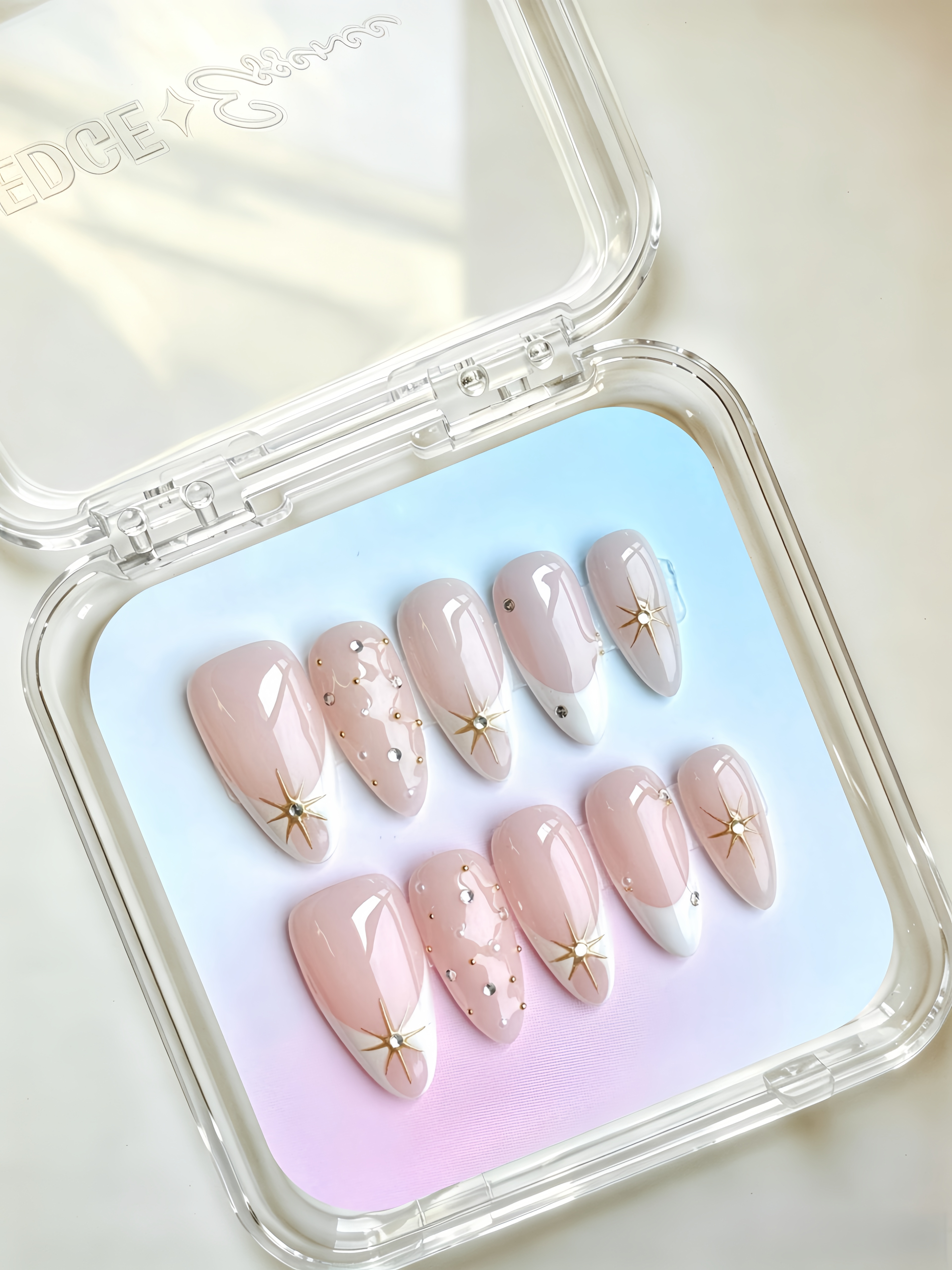 White Star French Tip Almond Nails