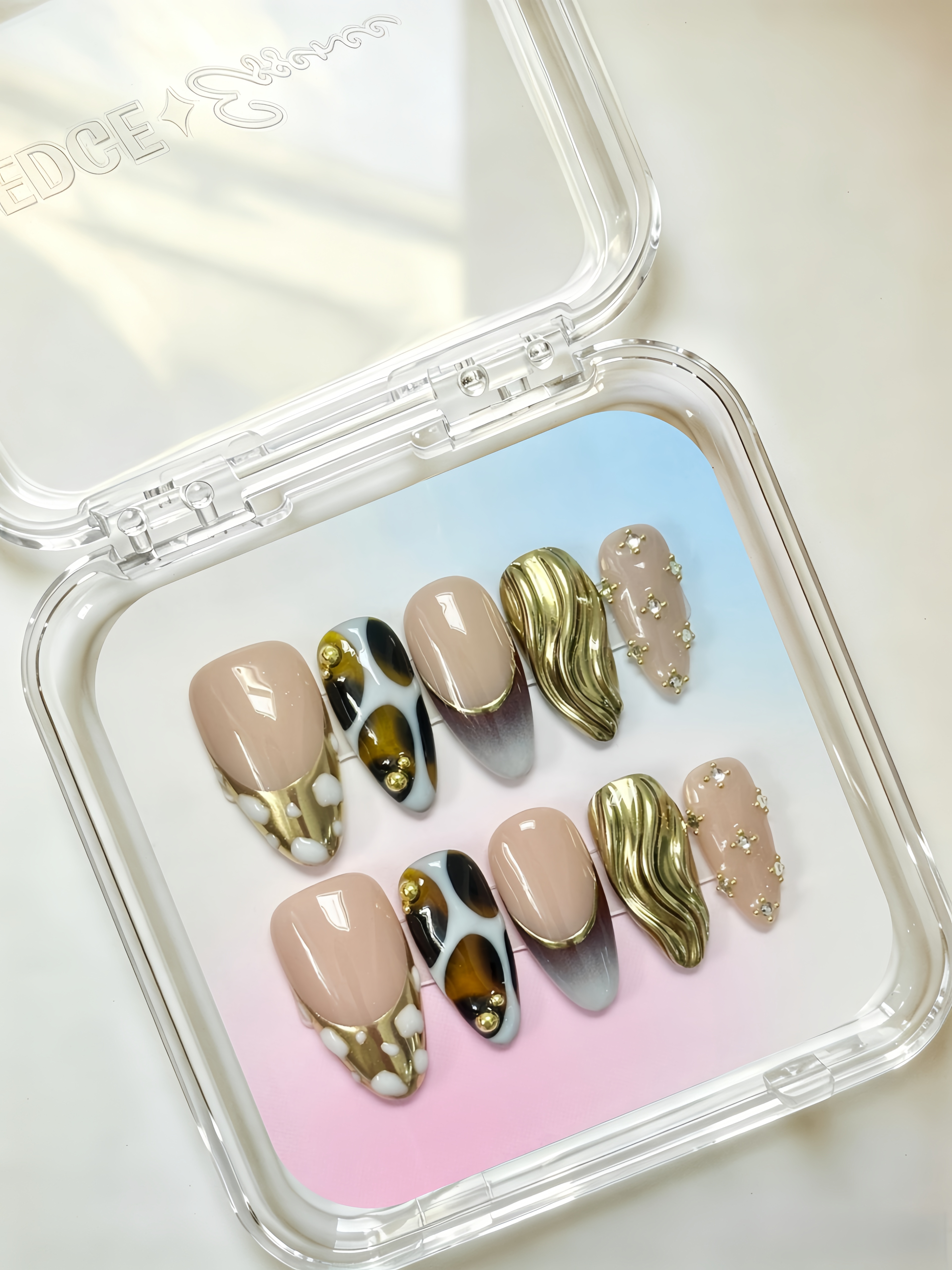 Leopard Gold Chrome Statement Nails
