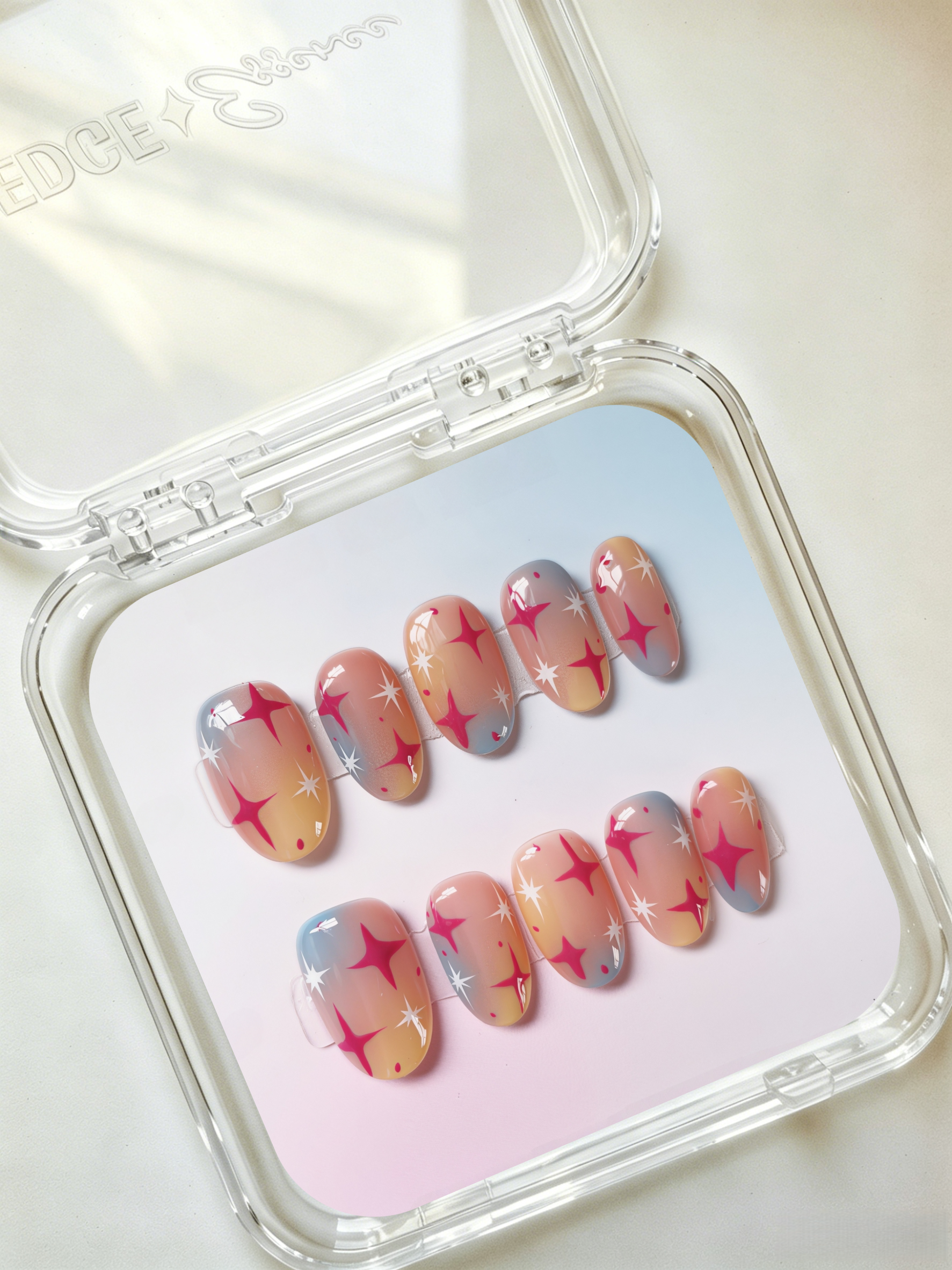 Y2K Star Gradient Short Oval Nails