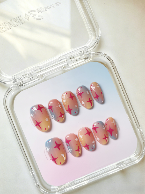 Y2K Star Gradient Short Oval Nails