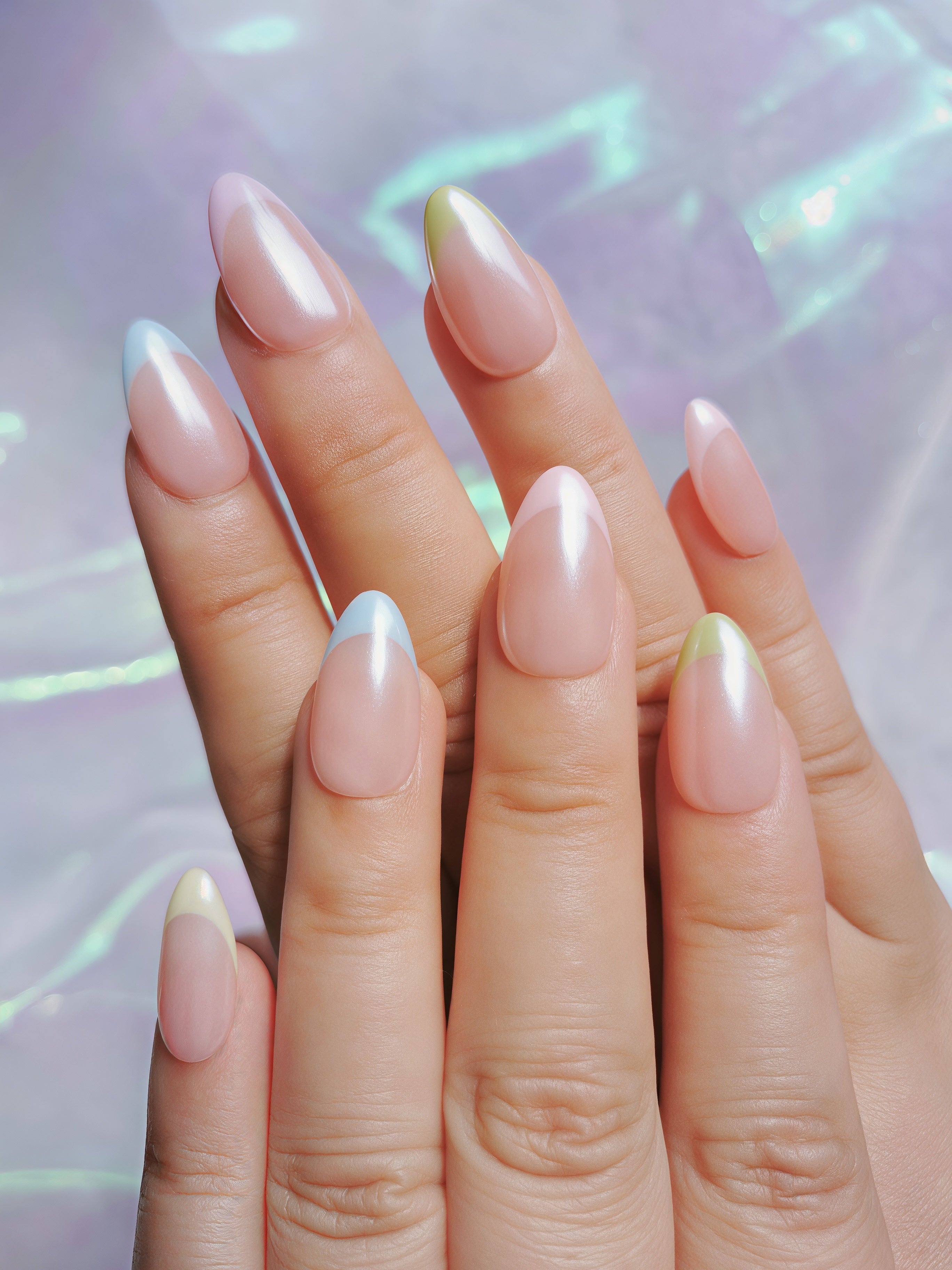 Pastel Aurora French Almond Nails