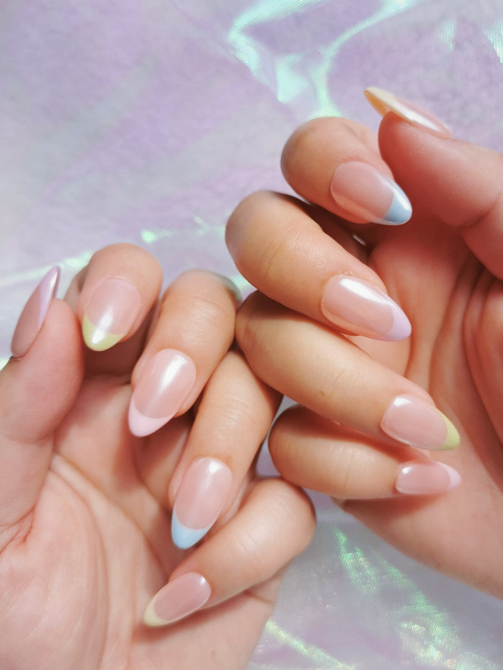 Pastel Aurora French Almond Nails