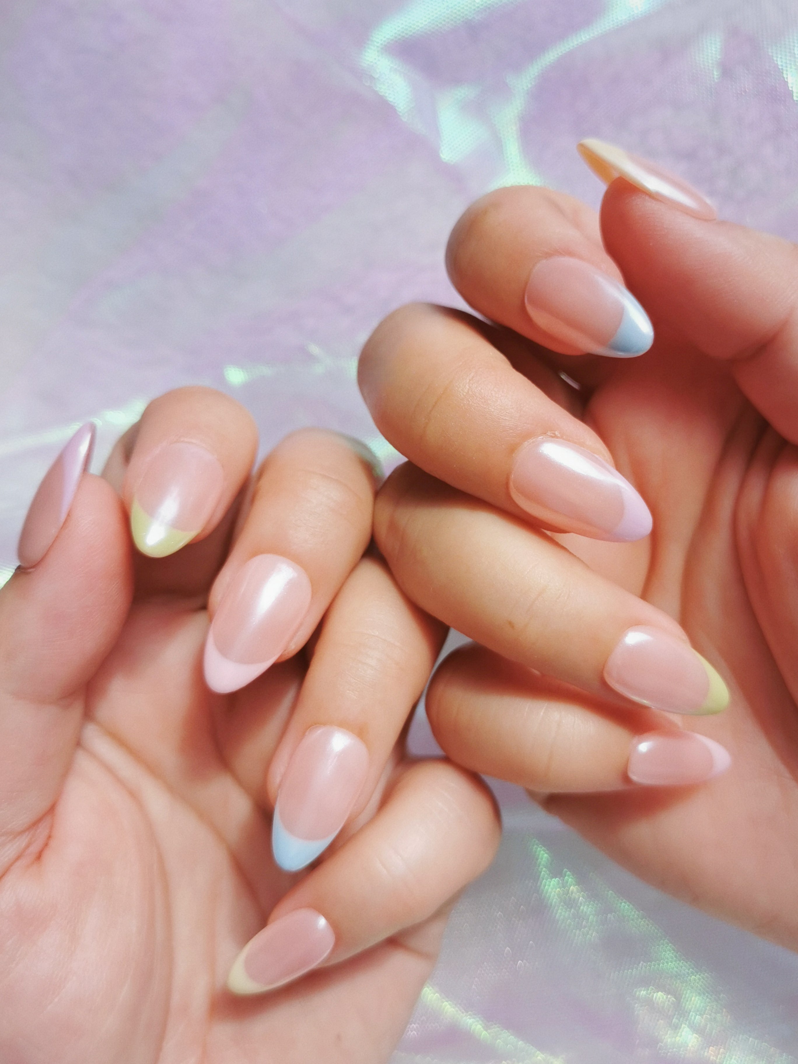 Pastel Aurora French Almond Nails