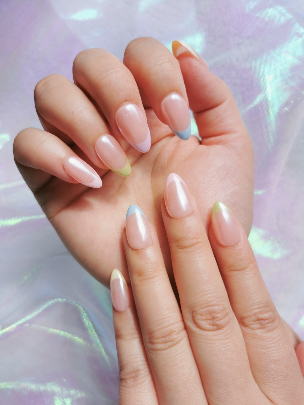 Pastel Aurora French Almond Nails