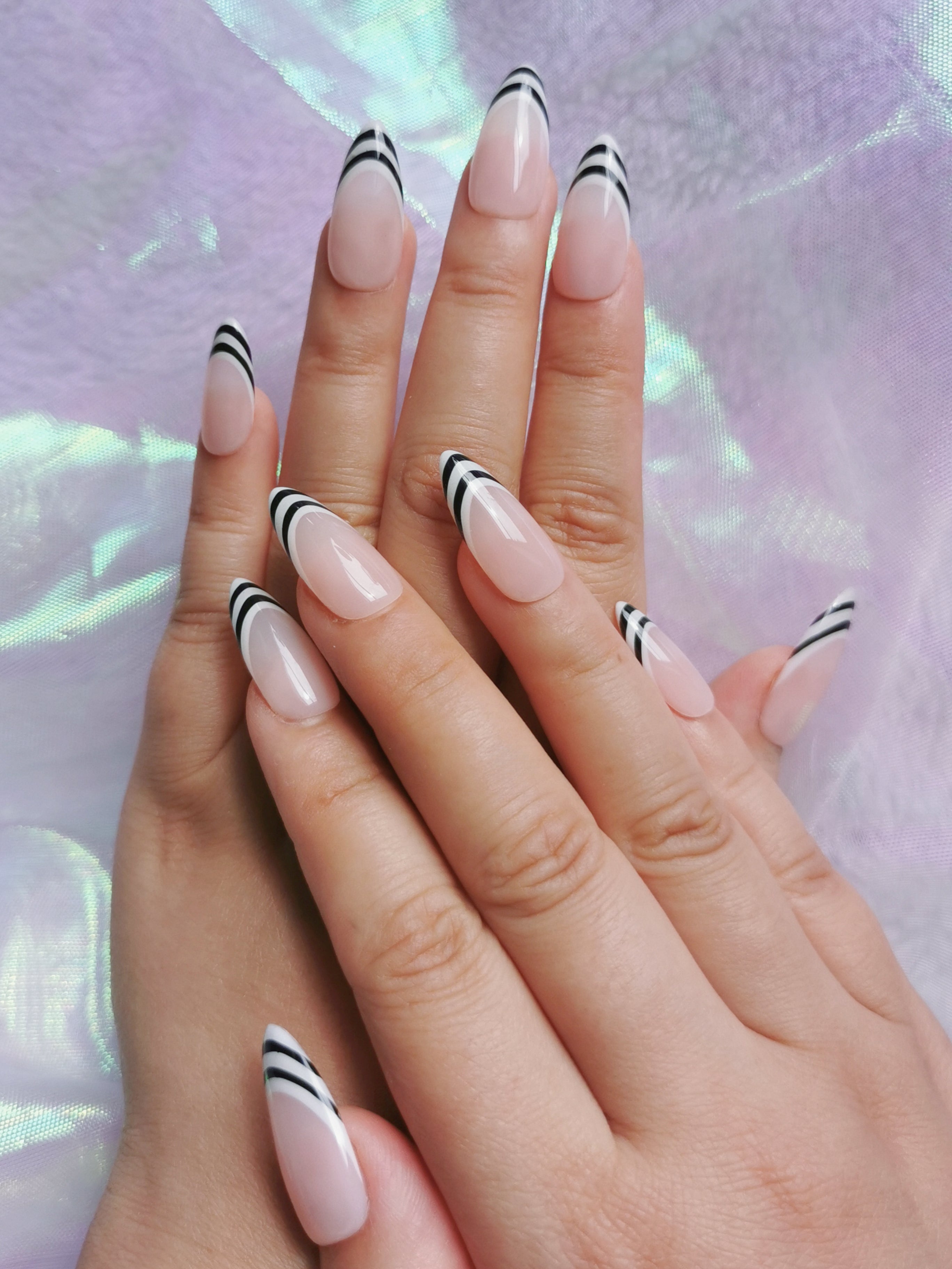 Black Accent French Almond Nails