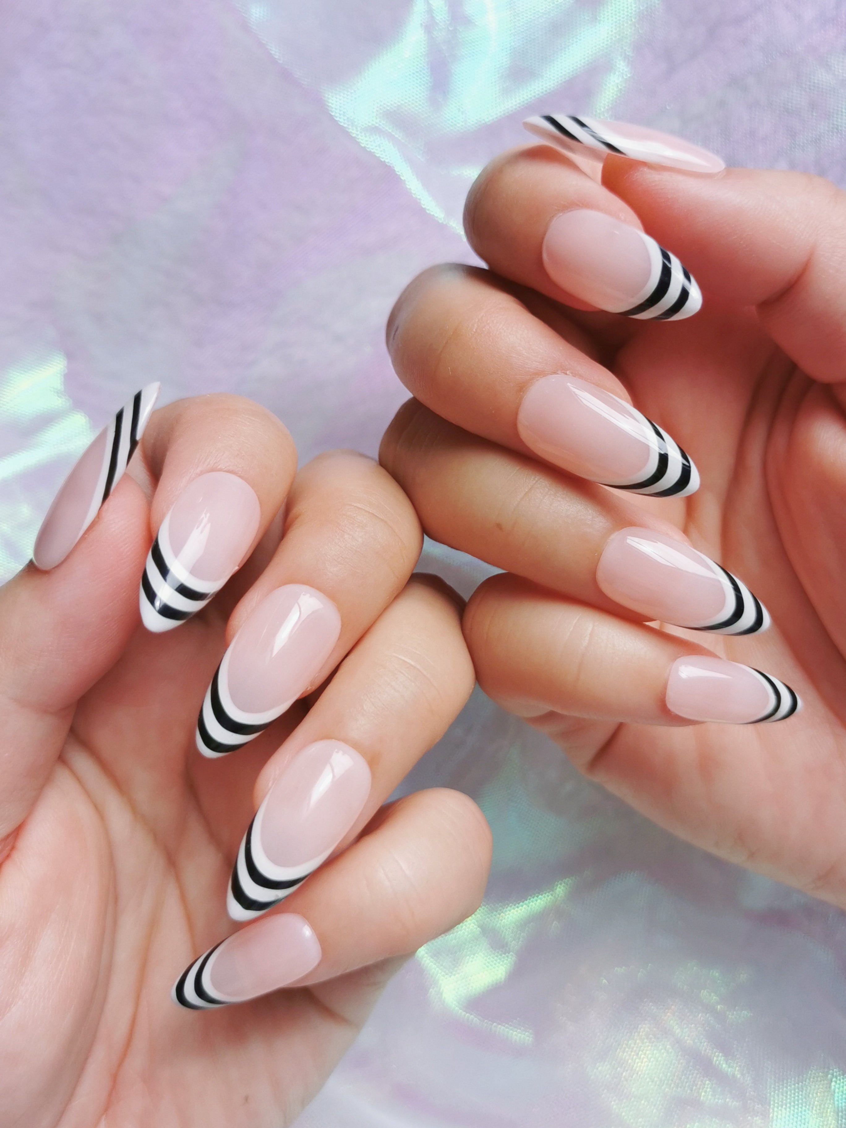 Black Accent French Almond Nails