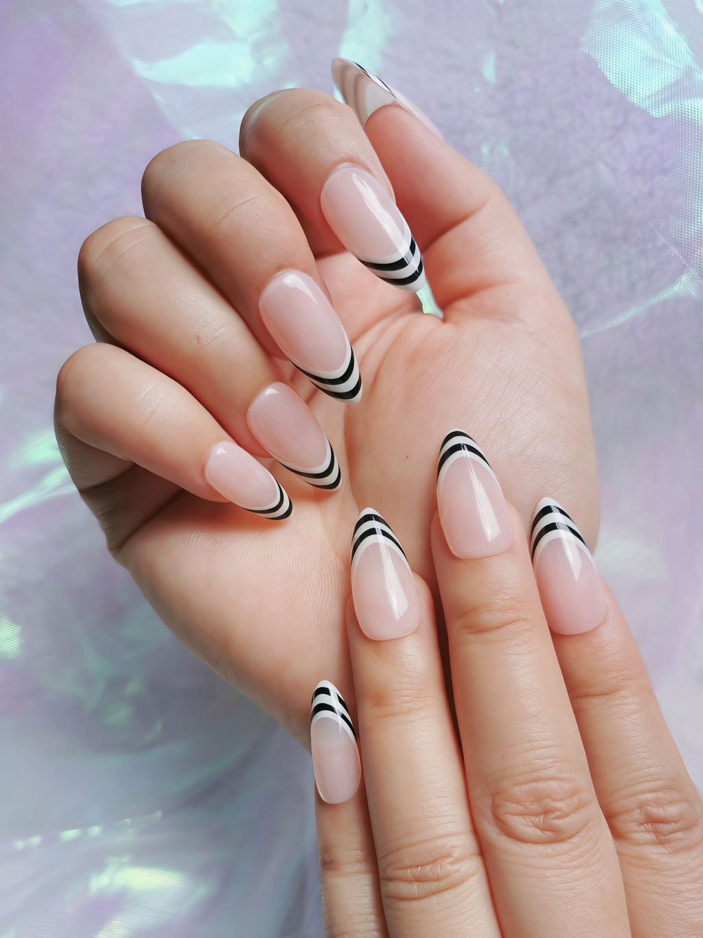 Black Accent French Almond Nails