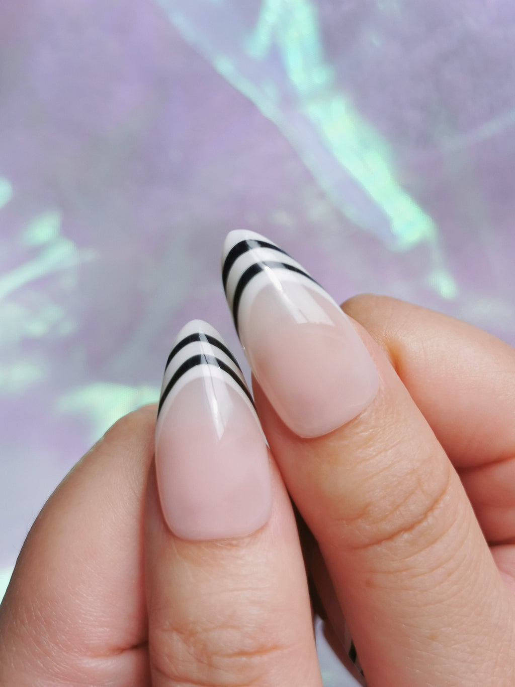 Black Accent French Almond Nails