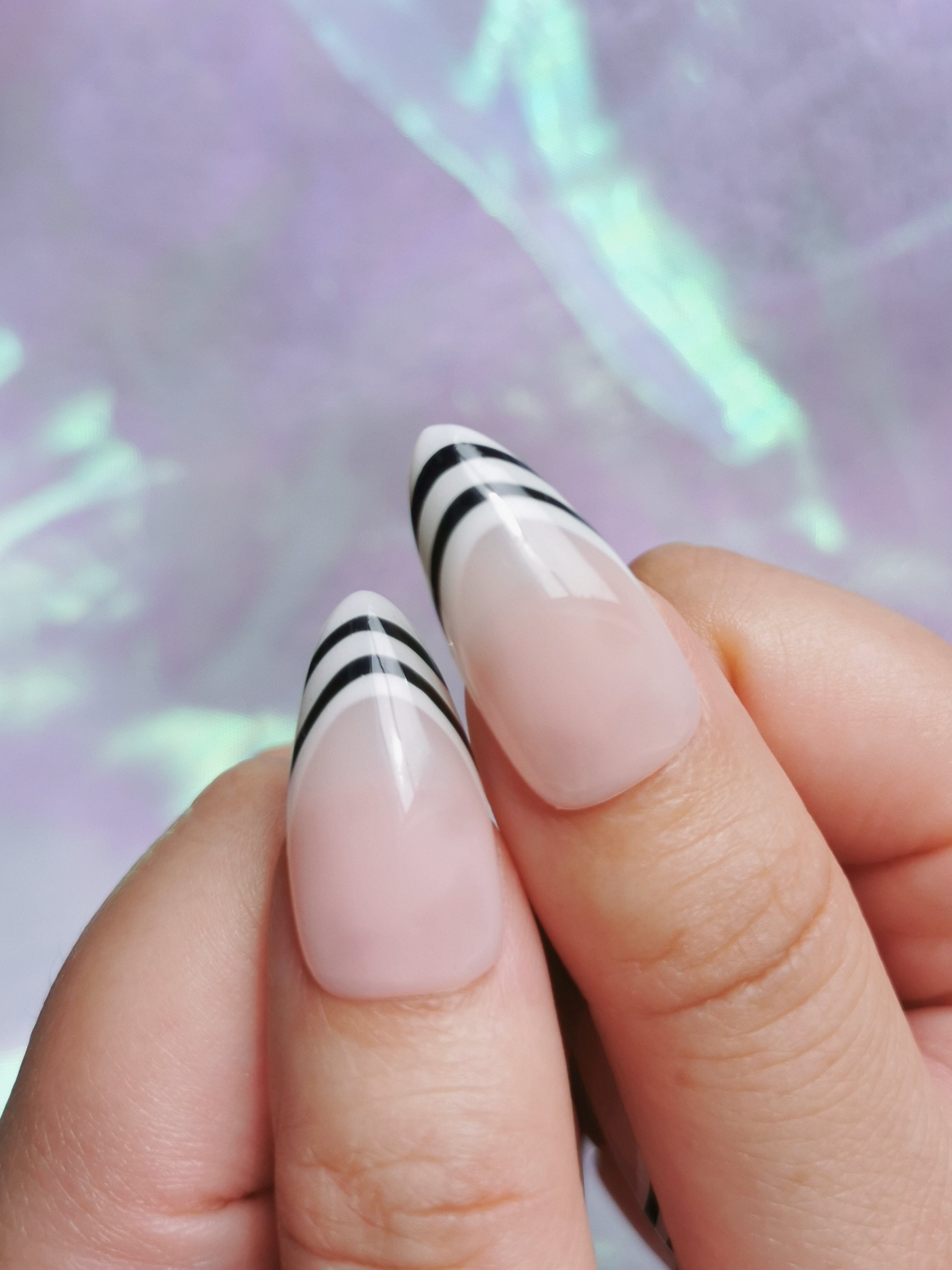 Black Accent French Almond Nails