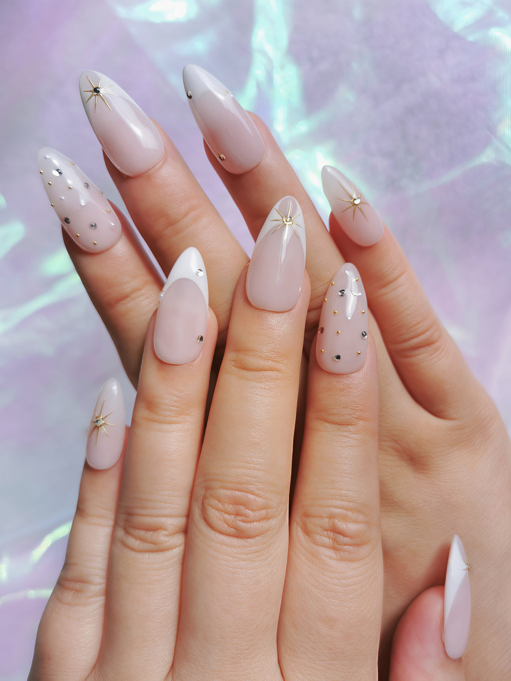 Gold Star French Almond Nails
