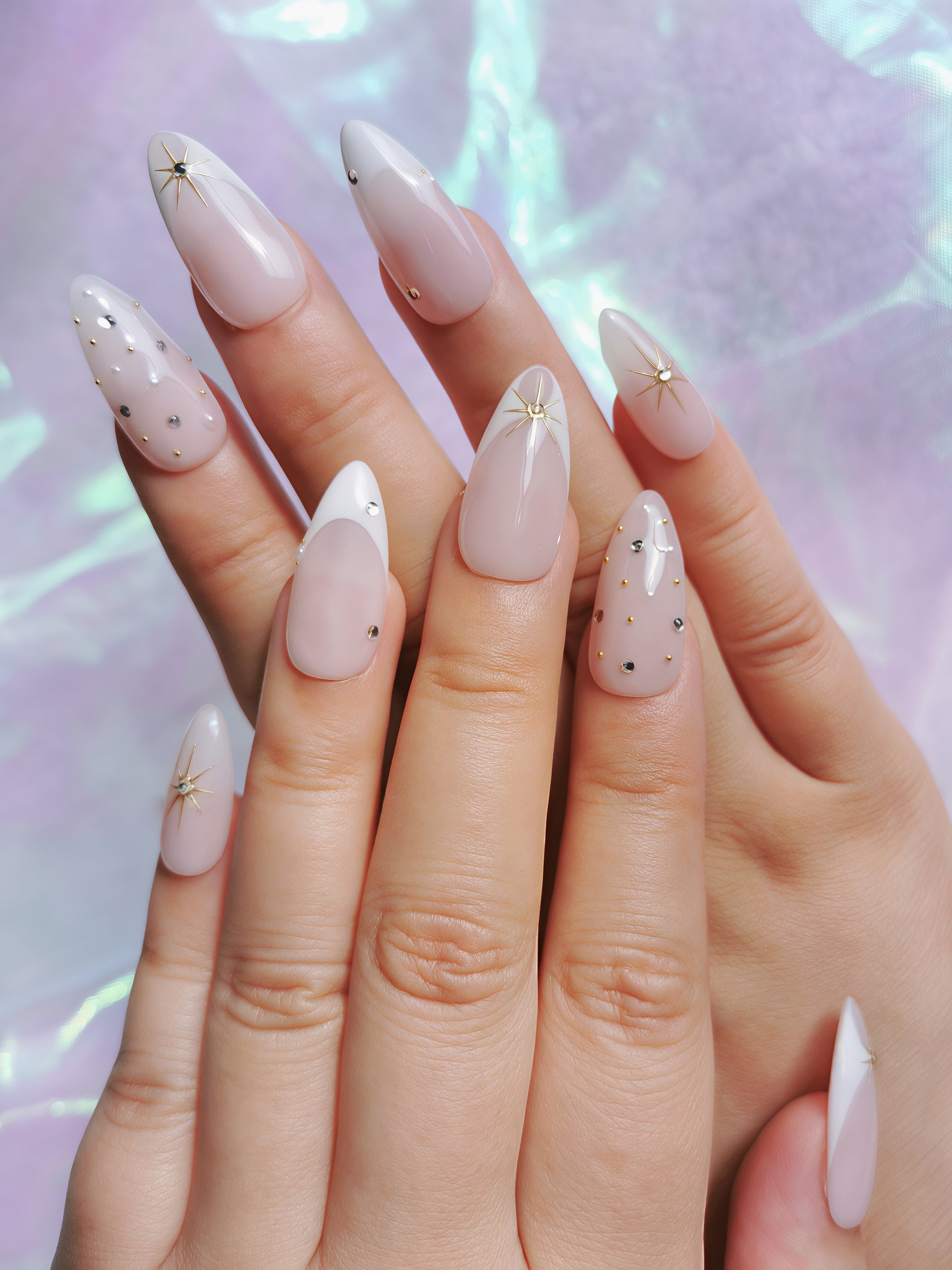 Gold Star French Almond Nails