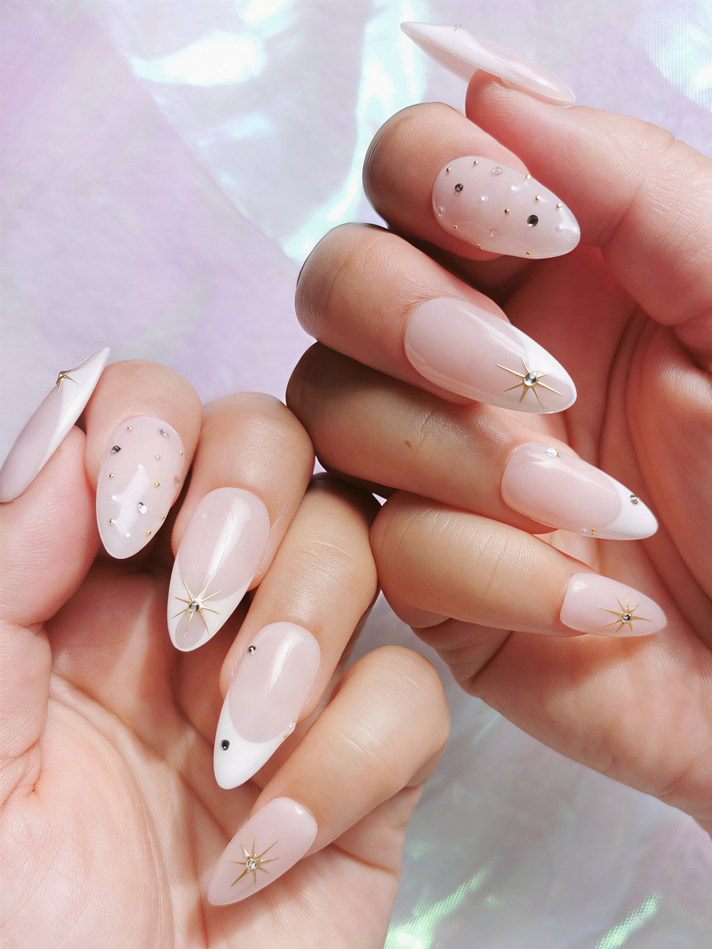 Gold Star French Almond Nails