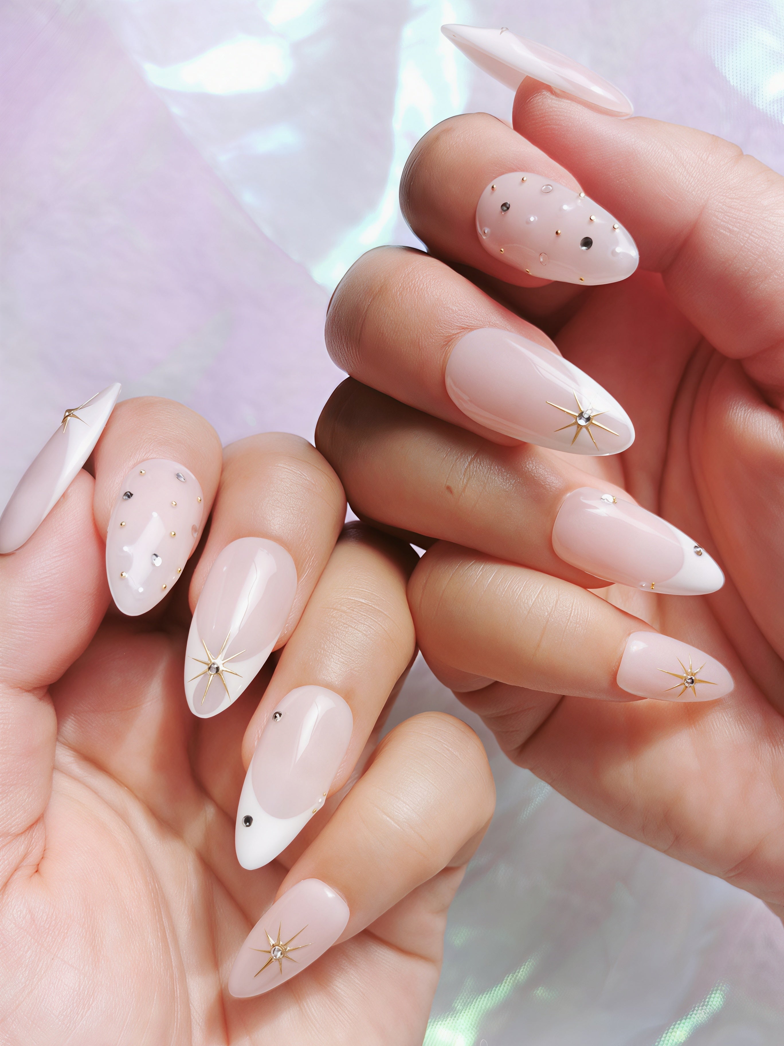 Gold Star French Almond Nails