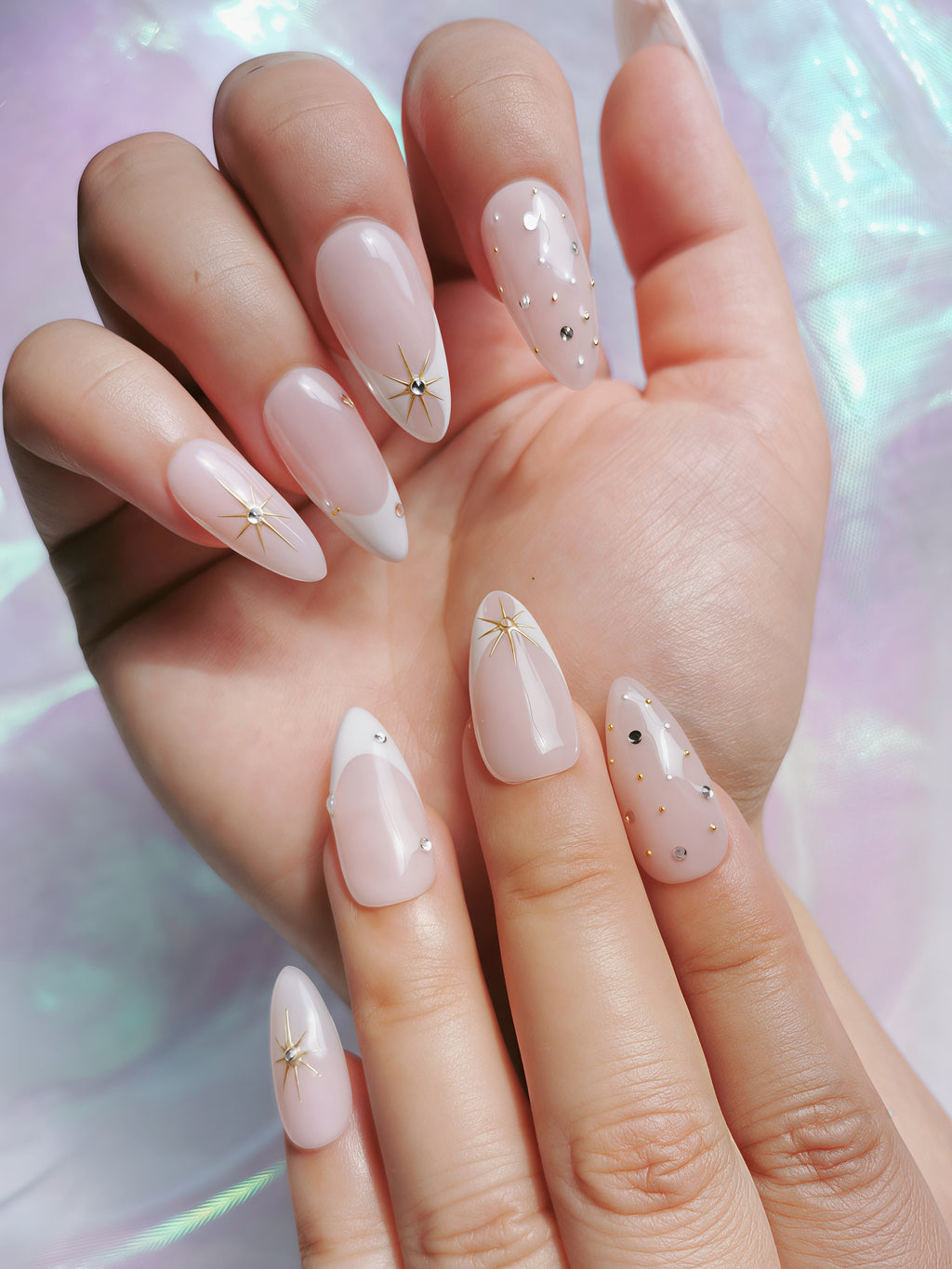 Gold Star French Almond Nails