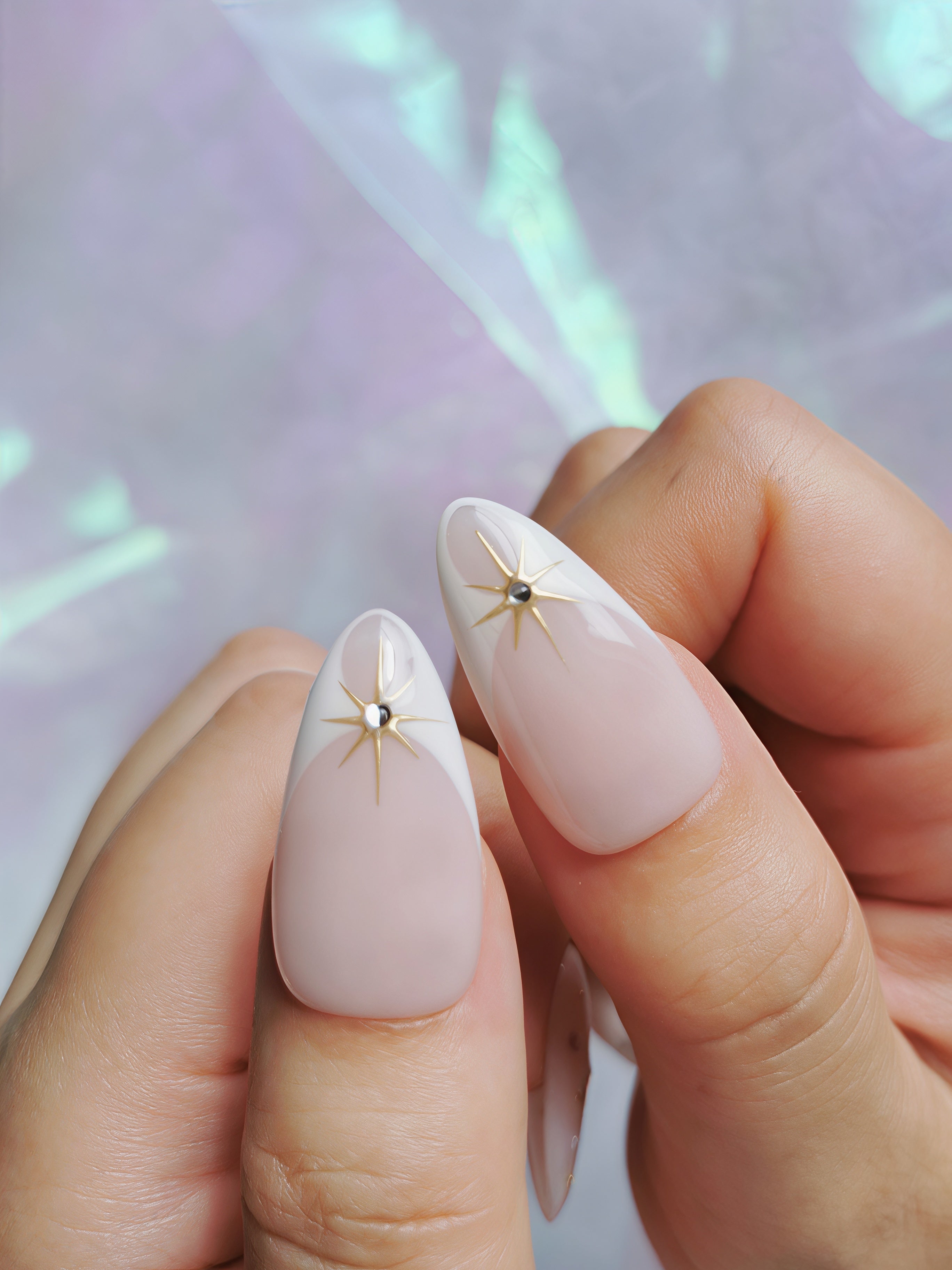 Gold Star French Almond Nails