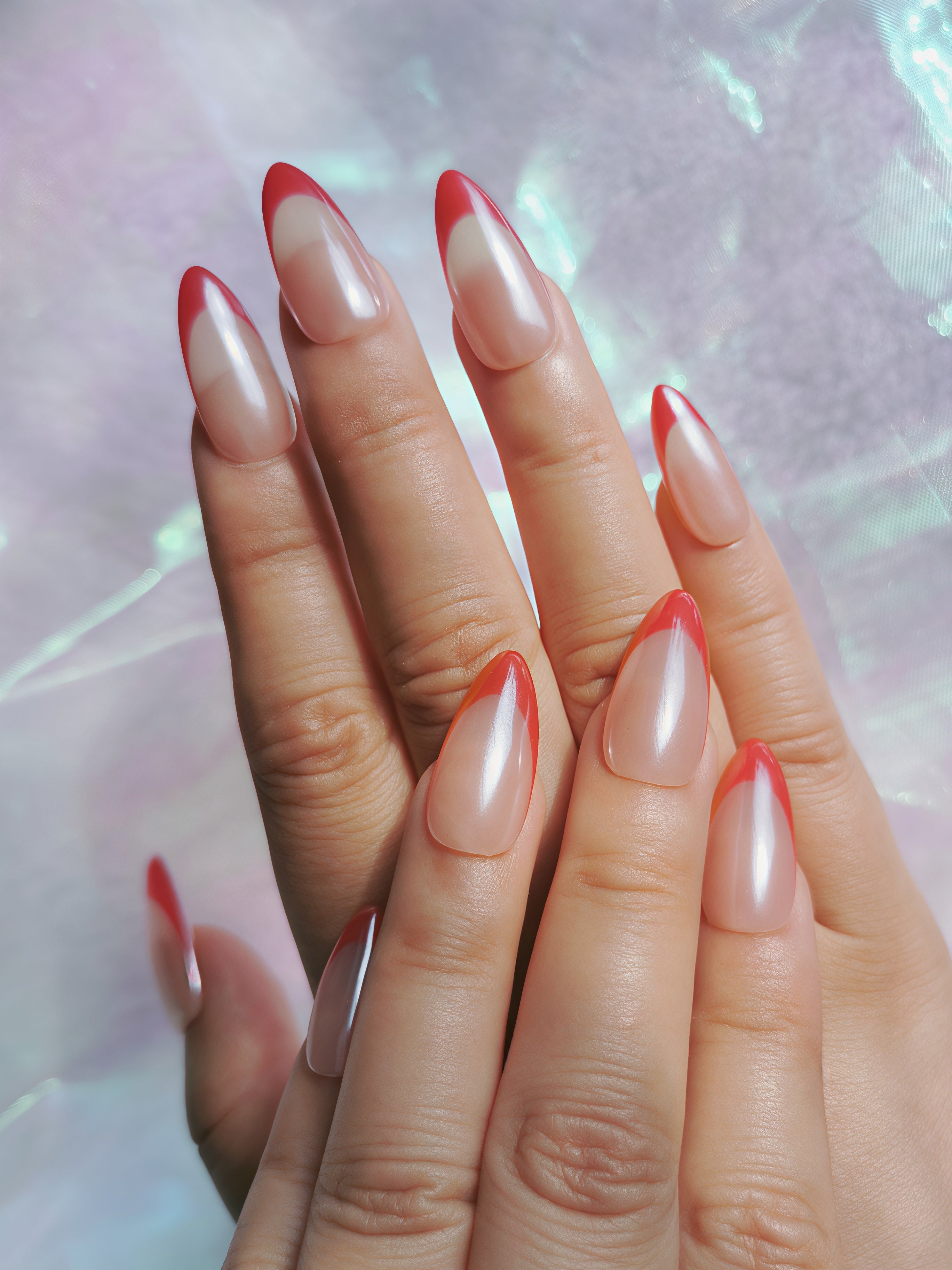 Aurora Wine Red French Almond Nails