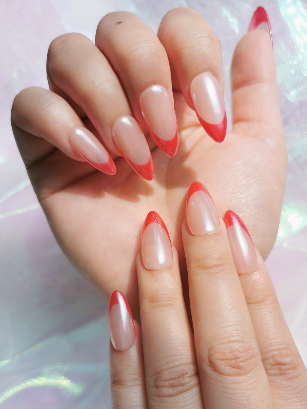 Aurora Wine Red French Almond Nails