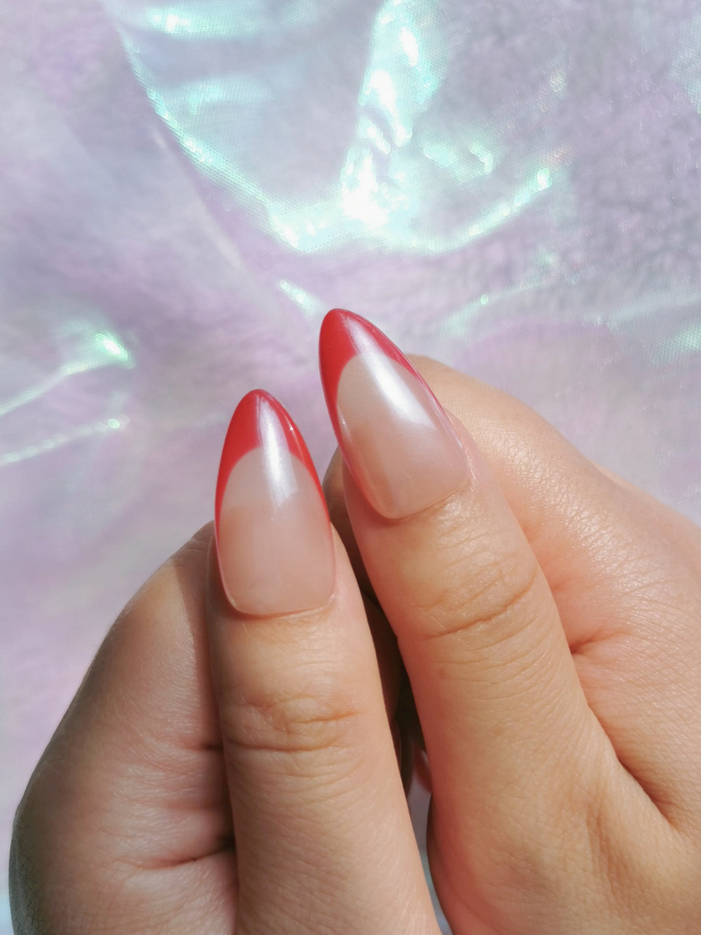Aurora Wine Red French Almond Nails