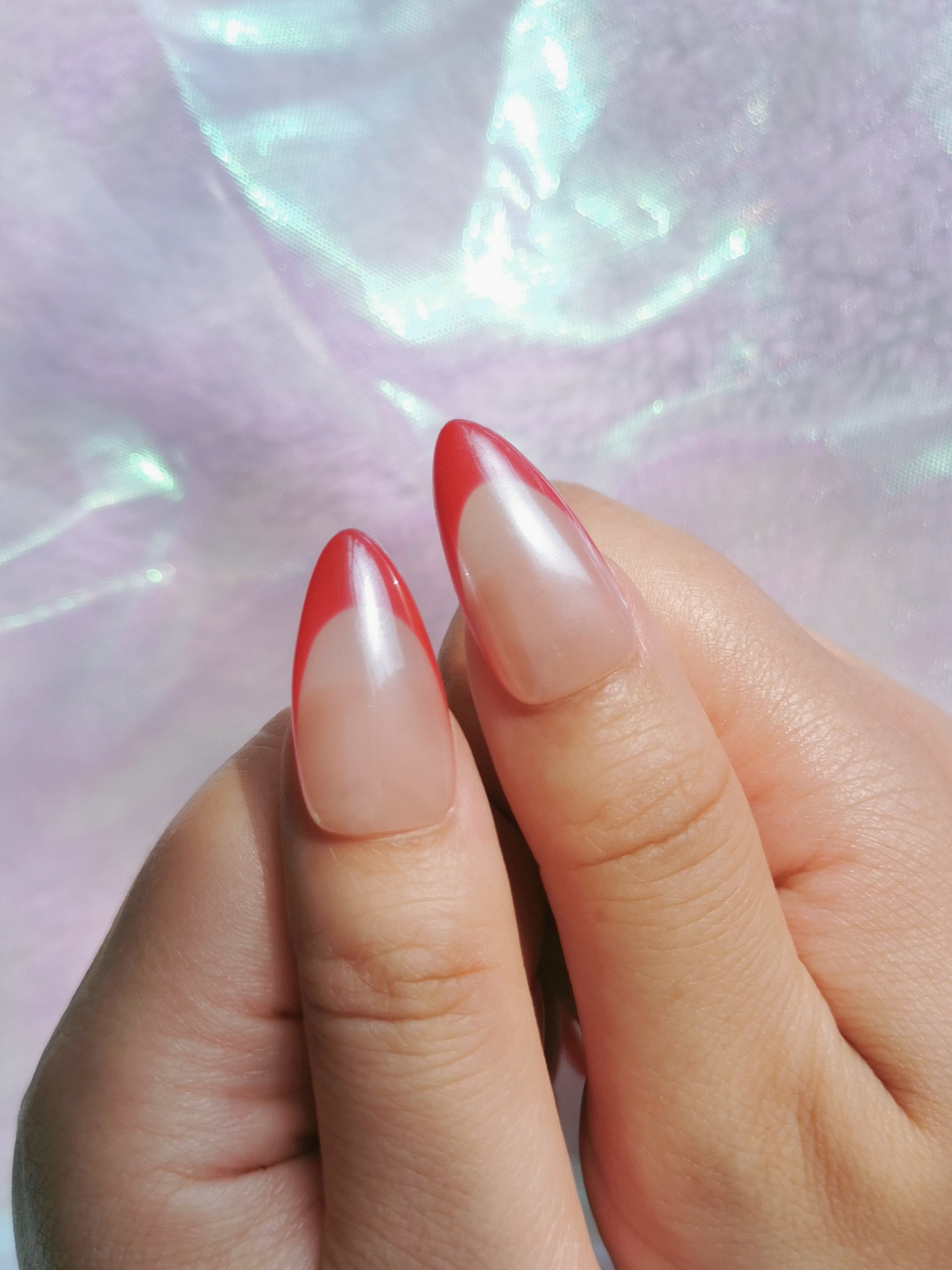 Aurora Wine Red French Almond Nails