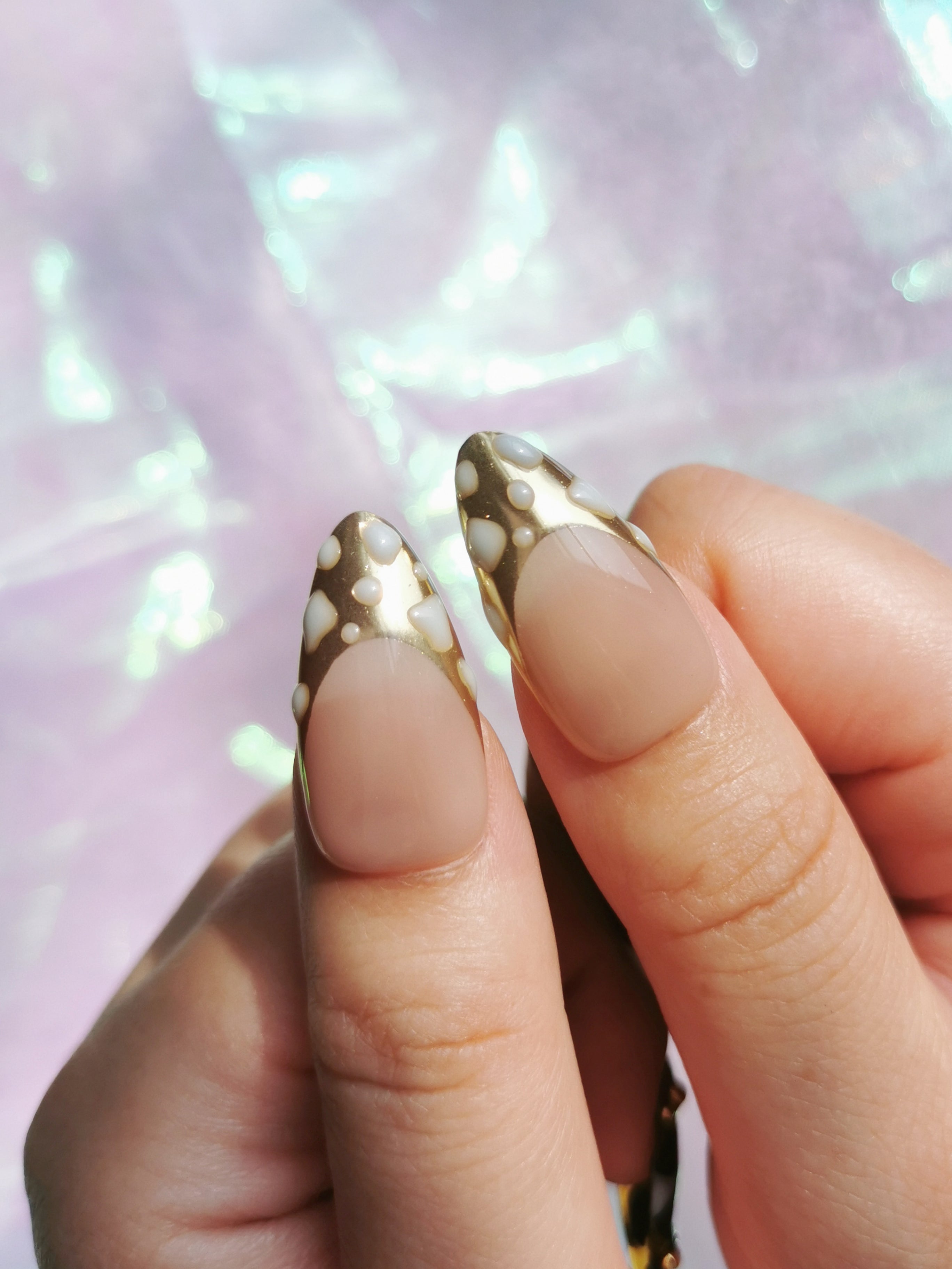 Leopard Gold Chrome Almond Nails