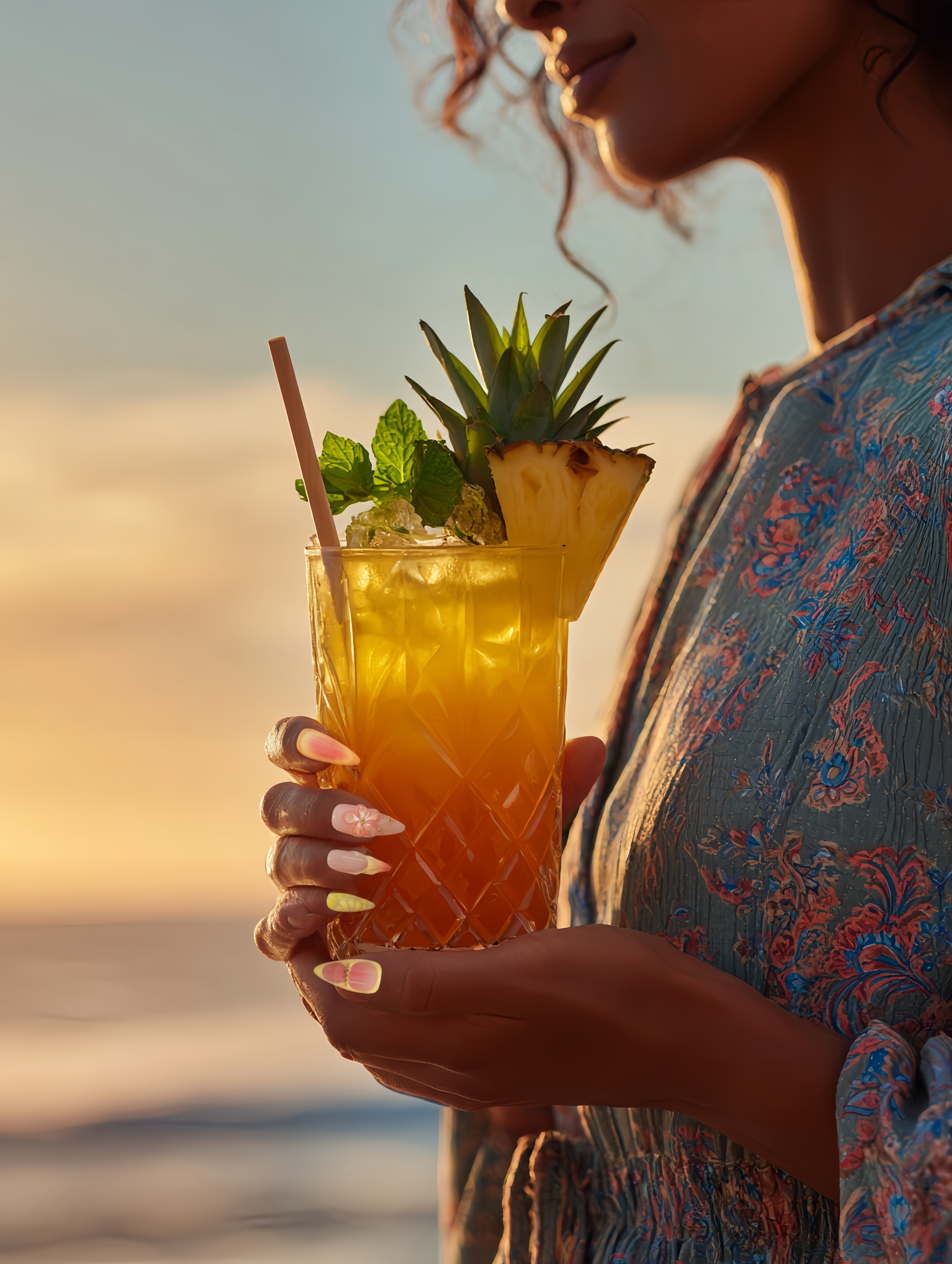 Golden Petals  Sunset Nails