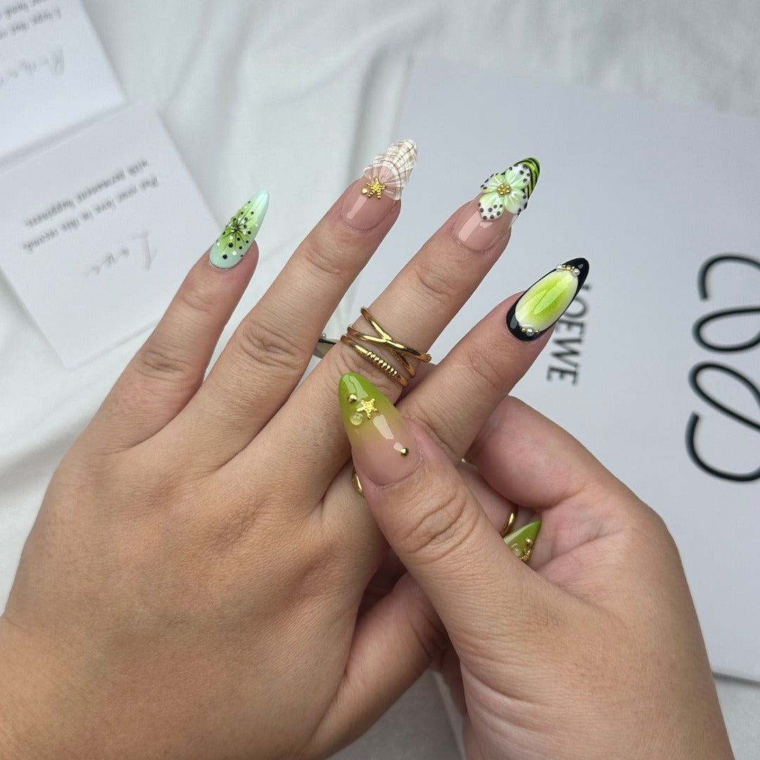 Tropical Floral & Starfish 3D Press - on Nails