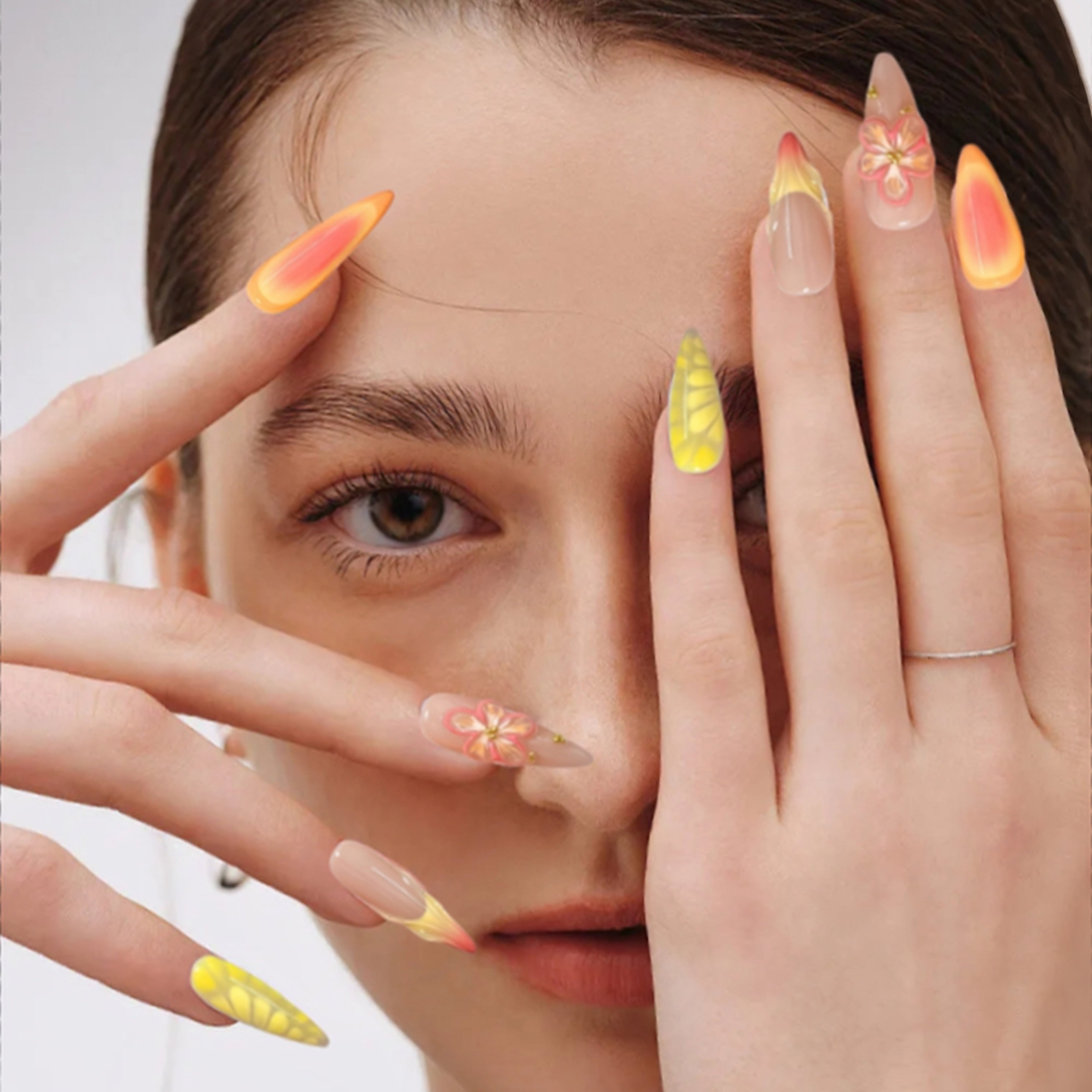 Golden Petals  Sunset Nails