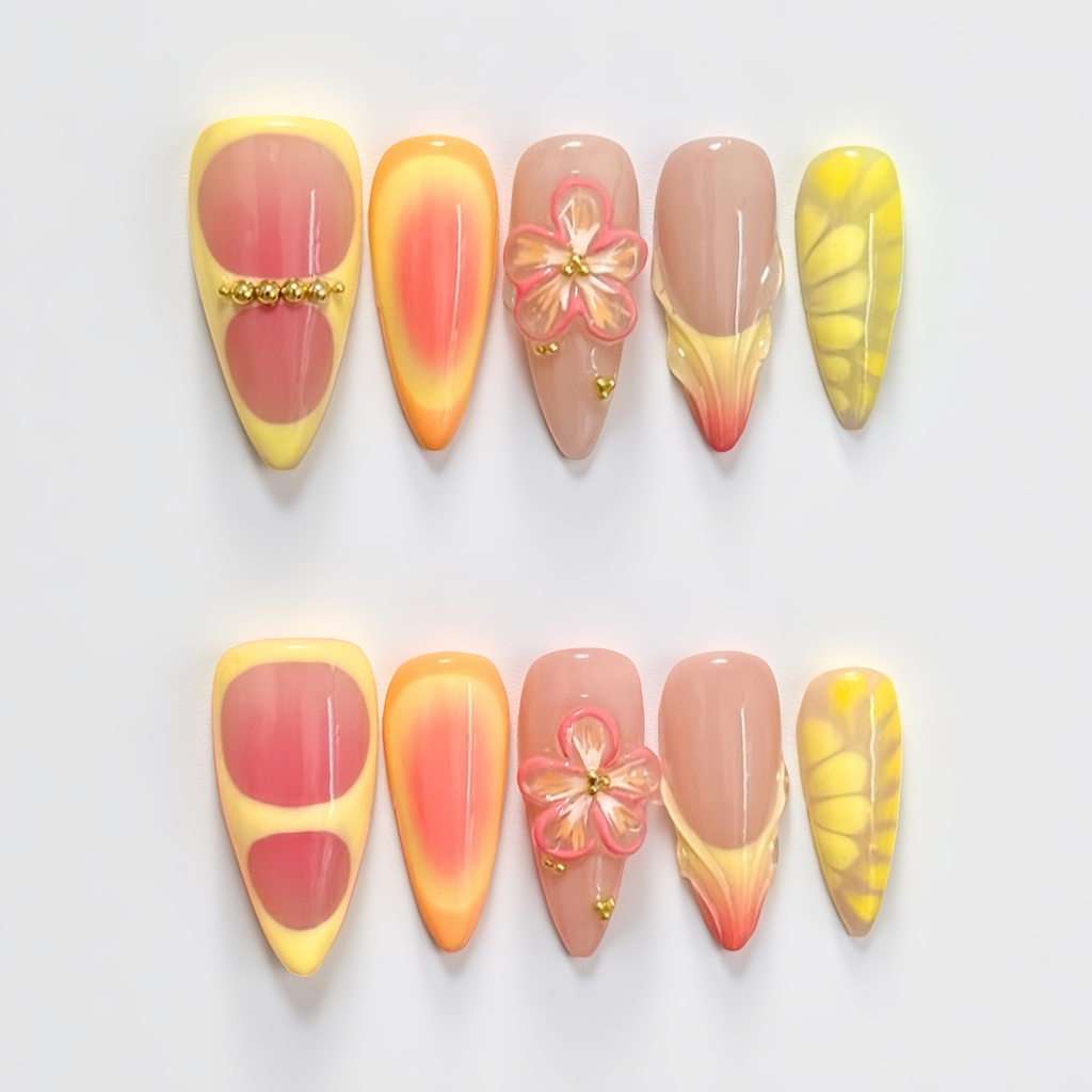 Golden Petals  Sunset Nails