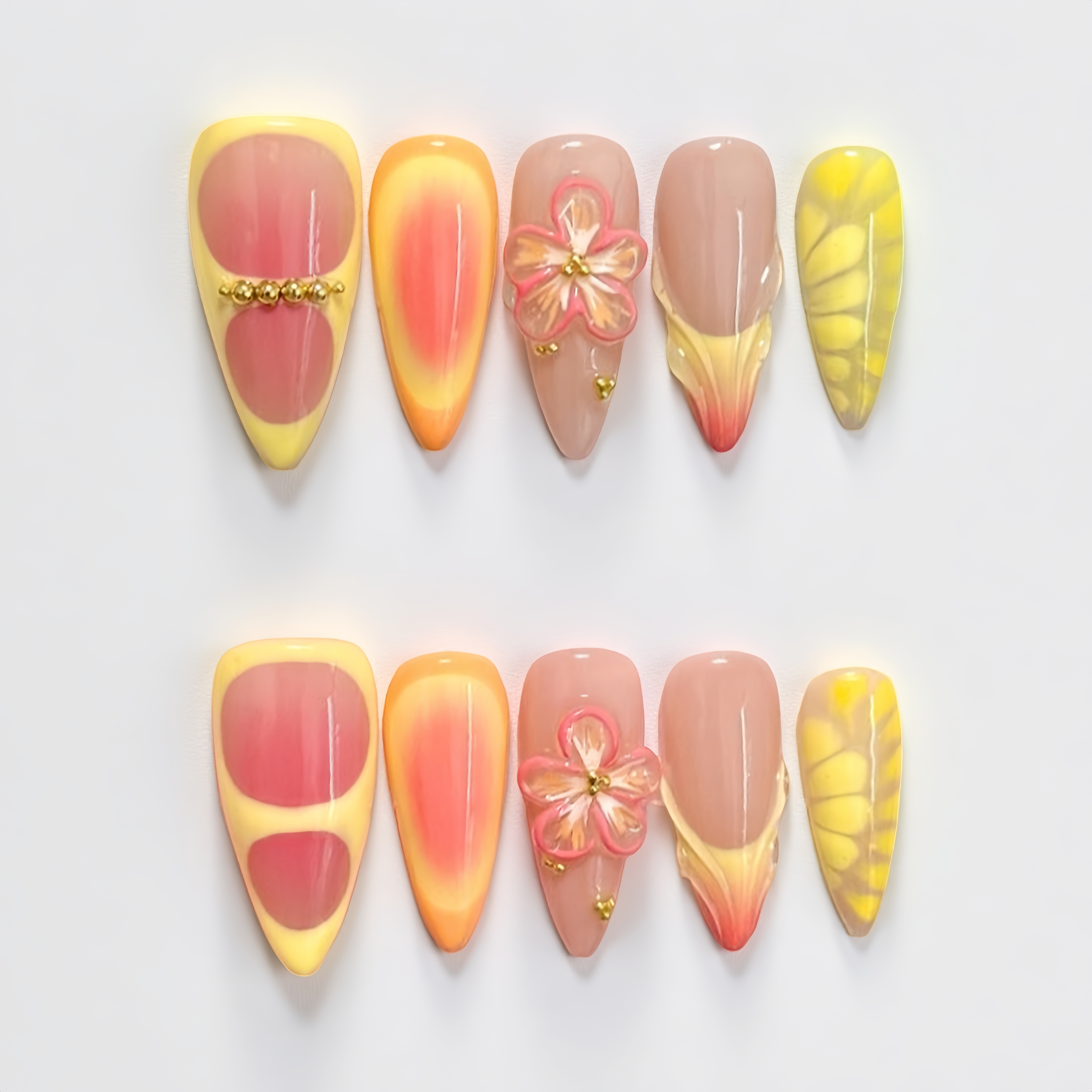 Golden Petals  Sunset Nails